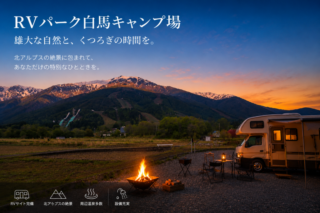 画像:焚き火ができるRVパーク白馬キャンプ場で、心ほどける夜をお過ごしください!